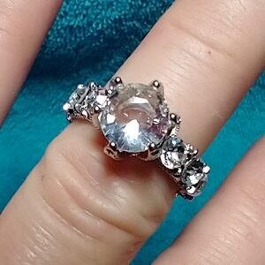 Silvertone clear crystals all around engagement wedding ring